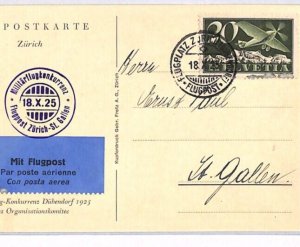 SWITZERLAND Air Mail Card 1925 MILITARY FLIGHT COMPETITION Zurich St Gallen PH22