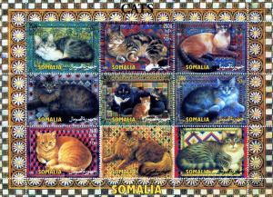 Somalia 2004, Domestic Cats Sheet (9) Perforated mnh.vf