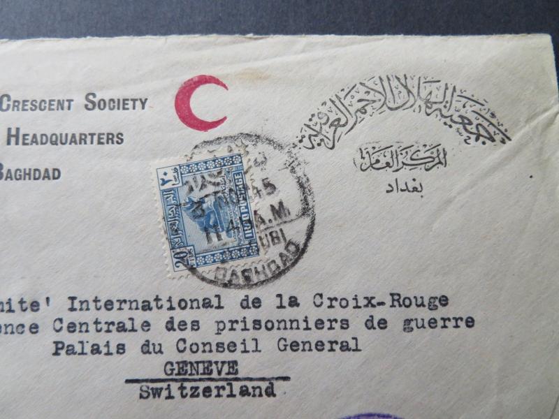 Iraq 1945 Red Crescent POW Cover to Switzerland - Z8074