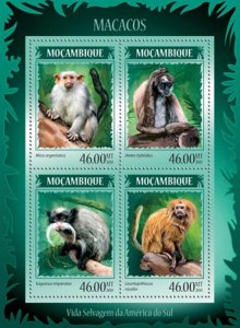 Mozambique 2014  Monkeys on Stamps  4 Stamp Sheet 13A-1493