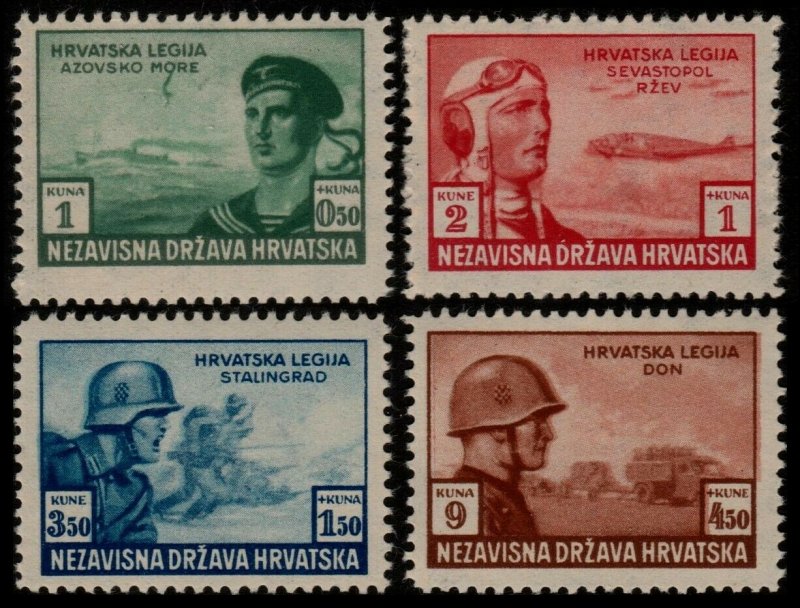 ✔️ CROATIA 1943 - SOLDIERS AVIATION - PERF L11 - SC. B33/B36 ** MNH OG [CR107]