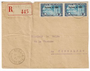 Inini 1941 St. Elie cancel on internal registerd cover to Sinnamary, Scott 30