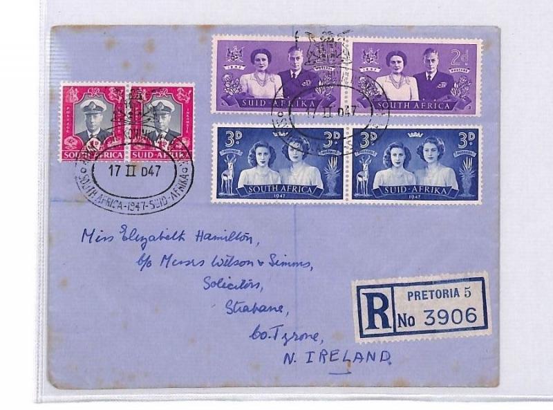 BM123 South Africa 1947 Pretoria Cover Northern Ireland GB {samwells-covers} PTS