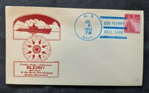 1943 USS Blenny Keel laid US Navy Submarine Cover