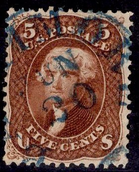 US Stamp #75 RED Brown 5c Jefferson USED SCV $425. Gorgeous Blue CDS