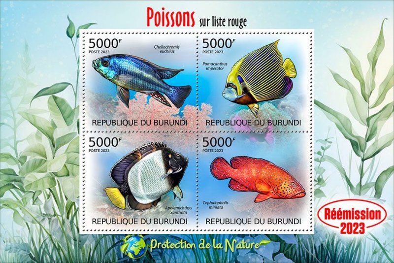 BURUNDI - 2023 - Red List of Fishes - Perf 4v Sheet - Mint Never Hinged