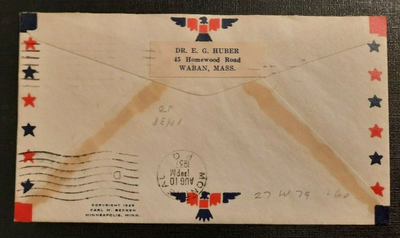 1937 First Flight Air Mail Cachet Burlington Vermont Montreal Canada 