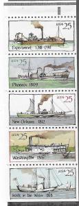 US#2409a 25c  Steam Locomotives pane of 5  (MNH) CV $2.50