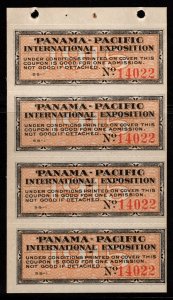 1915 Panama–Pacific International Exposition One Day Tickets Strip/4 MNH