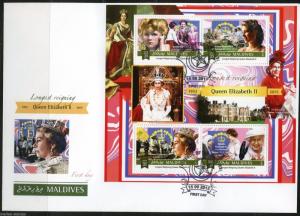 MALDIVES 2015 QUEEN ELIZABETH LONGEST BRITISH MONARCH SHEET  FIRST DAY COVER