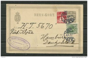 Denmark 1910 Upgrated Postal Stationary Card Used  to Hamburg Germany