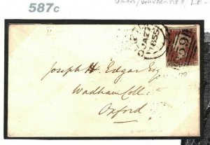 GB Cover LATE USE IMPERF 1d Red Plate 170 *Clifton* Sideways Duplex 1855 587c 