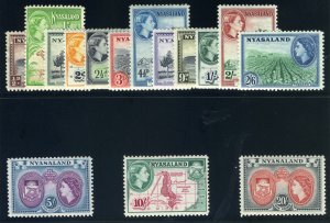 Nyasaland 1953 QEII Pictorials set complete superb MNH. SG 173-187. Sc 97-111.