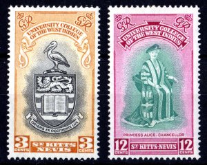 St.Kitts-Nevis 1951 Sc#105/106  BIRD-COAT OF ARMS - UNIVERSITY ISSUE Set (2) MH