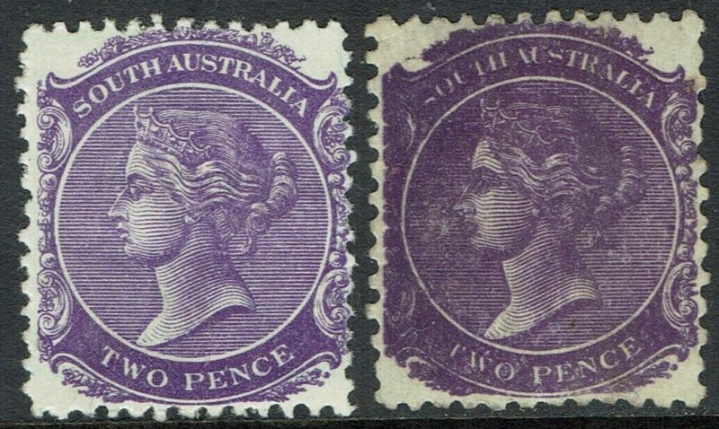 SOUTH AUSTRALIA 1876 - 1904 QV 2D WMK CROWN/SA PERF 13 AND PERF 12 X 11½