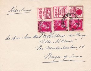 Belgium 1960 Postal Cover with Rare Advertising Labels Multiple Stamps Ref 45462