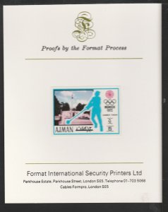 AJMAN 1971 OLYMPICS - HAMMER  imperf on FORMAT INT PROOF CARD