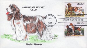 Set of 2 Karen Sabinsky Hand Painted FDCs for the 1984 American Dogs Issue