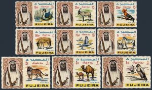 Fujeira C1-9,MNH. Animals,Birds 1965:Grebe,Oryx,Camel,Hawk,Leopard,Camels,Horse