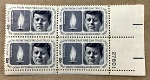  1246   John F.  Kennedy Memorial  25 MNH 5 cent plate blocks  Issued in 1964 