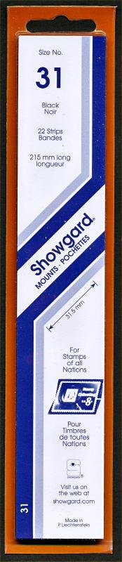 Showgard Stamp Mounts Size 31 / 215 BLACK Background Pack of 22