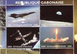 Gabon 2009  Back to the Moon NASA Ares Constellation Shlt (4) Perforated MNH