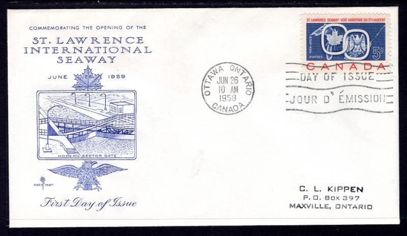 Canada 387 St Lawrence Seaway Rose Craft Typed FDC