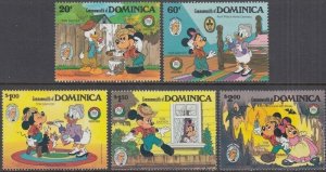 DOMINICA # 919-23 DISNEY STAMPS CELEBRATING the XMAS HOLIDAY in 1985 - PART I