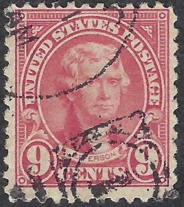 United States #561 9¢ Thomas Jefferson (1922-25). Rose. Used.