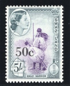 Swaziland 1961 QEII 50c on 5s deep lilac & slate-black (Type II) MNH. SG 75a.