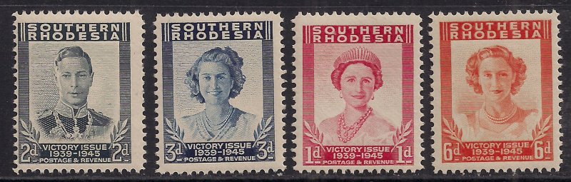 Southern Rhodesia 1947 KGV1 Set 4 Victory stamps Umm SG 64 - 67 ( F615 )