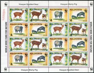 Philippines 2476-2479b sheet,MNH. WWF 1997.Visayan spotted deer.Warty pig.