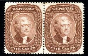 USAstamps Unused US 1859 Jefferson Scarce Pair Scott 29 OG MH +Cert SCV $12,000+