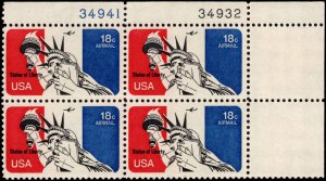 US #C87 18¢ STATUE OF LIBERTY MNH UR PLATE BLOCK #34932-34941 DURLAND $1.50