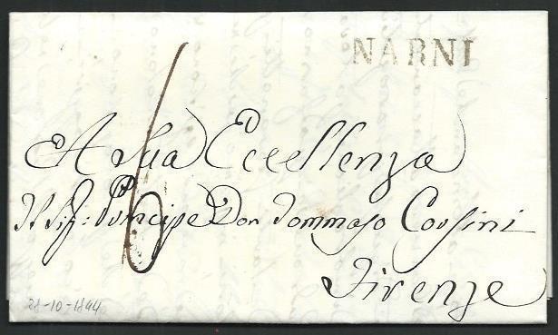 ITALY 1844 entire to Firenze, ex NARNI.....................................66412