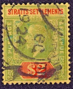 Straights Settlements $2 Sc#166 Die I Used 1924 Year Date F-VF CV. $52.50