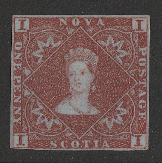 NOVA SCOTIA 1851 QV 1d red-brown on blue. 