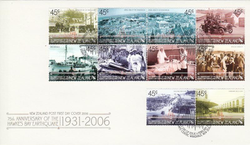 New Zealand 2006 FDC Hawkes Bay Earthquake 75th anniversary Set of 20