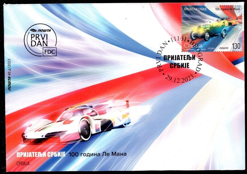 2123 - Serbia 2023 - 100 Years of the 24 Hours of Le Mans Car Race - FDC