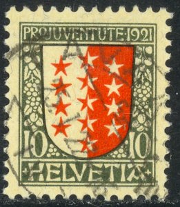 SWITZERLAND 1921 10c COAT OF ARMS PRO JUVENTUTE Semi Postal Sc B18 VFU