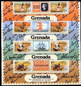 Grenada 1980 Sc#989A/989D LONDON'80 STAMPS ON STAMPS GUTTER-PAIRS MNH