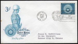 United Nations SC#51 3¢ United Nations Emergency Force FDC (1957) Addressed