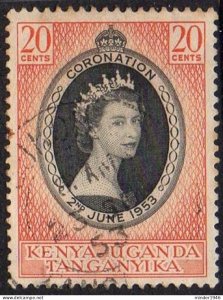 KENYA, UGANDA & TANGANYIKA 1953 QEII 20c Black & Red-Orange Coronation SG165 FU