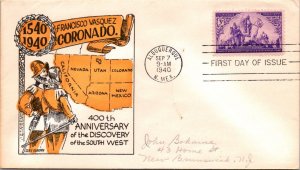 FDC 1940 SC #898 Glen Osborn Cachet - Albuquerque, NM - Single - J4681