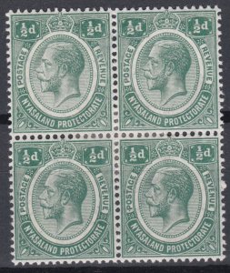 Nyasaland 1913 Sg83 ½d Green M/MINT Block Of 4