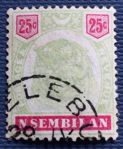 Malaya Negri Sembilan 1895-99 Tiger 25c Used clear JELEBU postmark SG#13 M4978