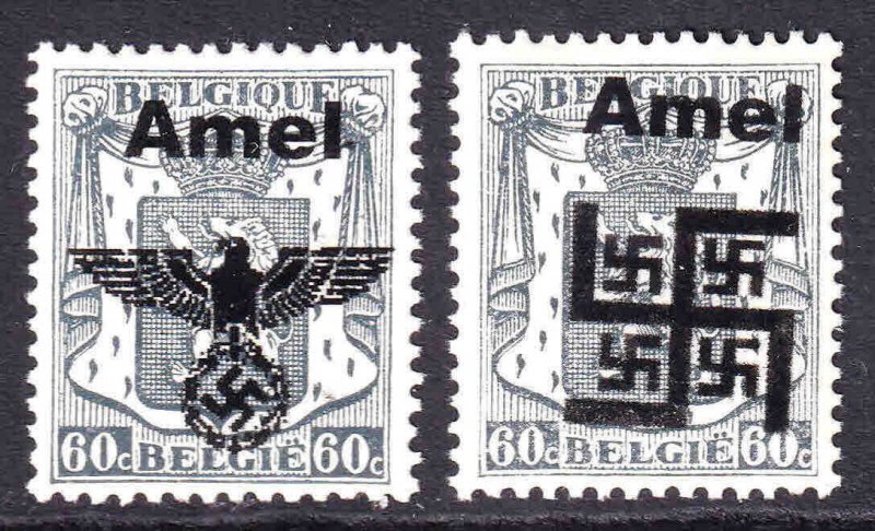 BELGIUM 276 WW2 AMEL OVERPRINTS x2 DIFFERENT OG NH U/M F/VF BEAUTIFUL GUM