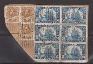 Canada #158 Used Rare Block Of Six With Sunlife Perfin & Three #118 On Piece