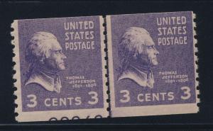 842  MNH line pair with plate number 