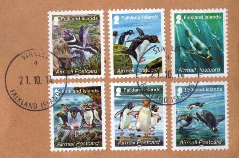 FALKLAND ISLANDS  2013 CDS Used, Airmail, Penguins , Multiple, multi-colour